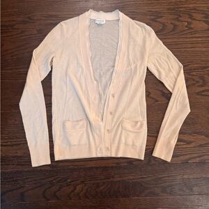 Club Monaco elegant chic cream 100% cashmere cardigan with silk trimNew Size XS